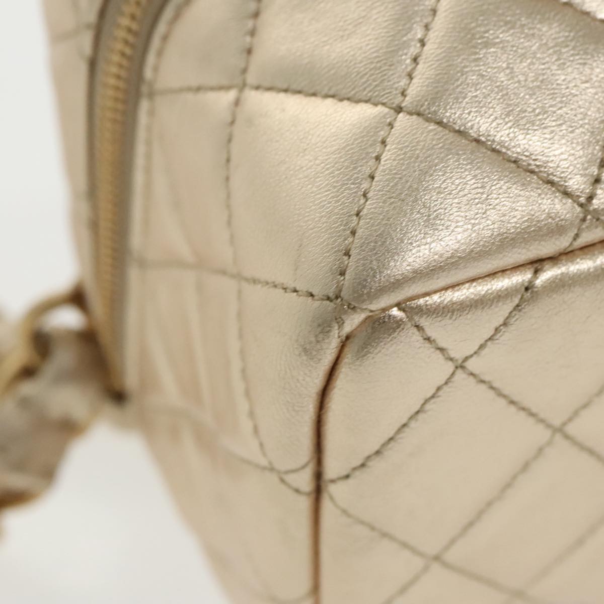 CHANEL Matelasse Chain Hand Bag Lamb Skin Gold CC Auth 100060AV