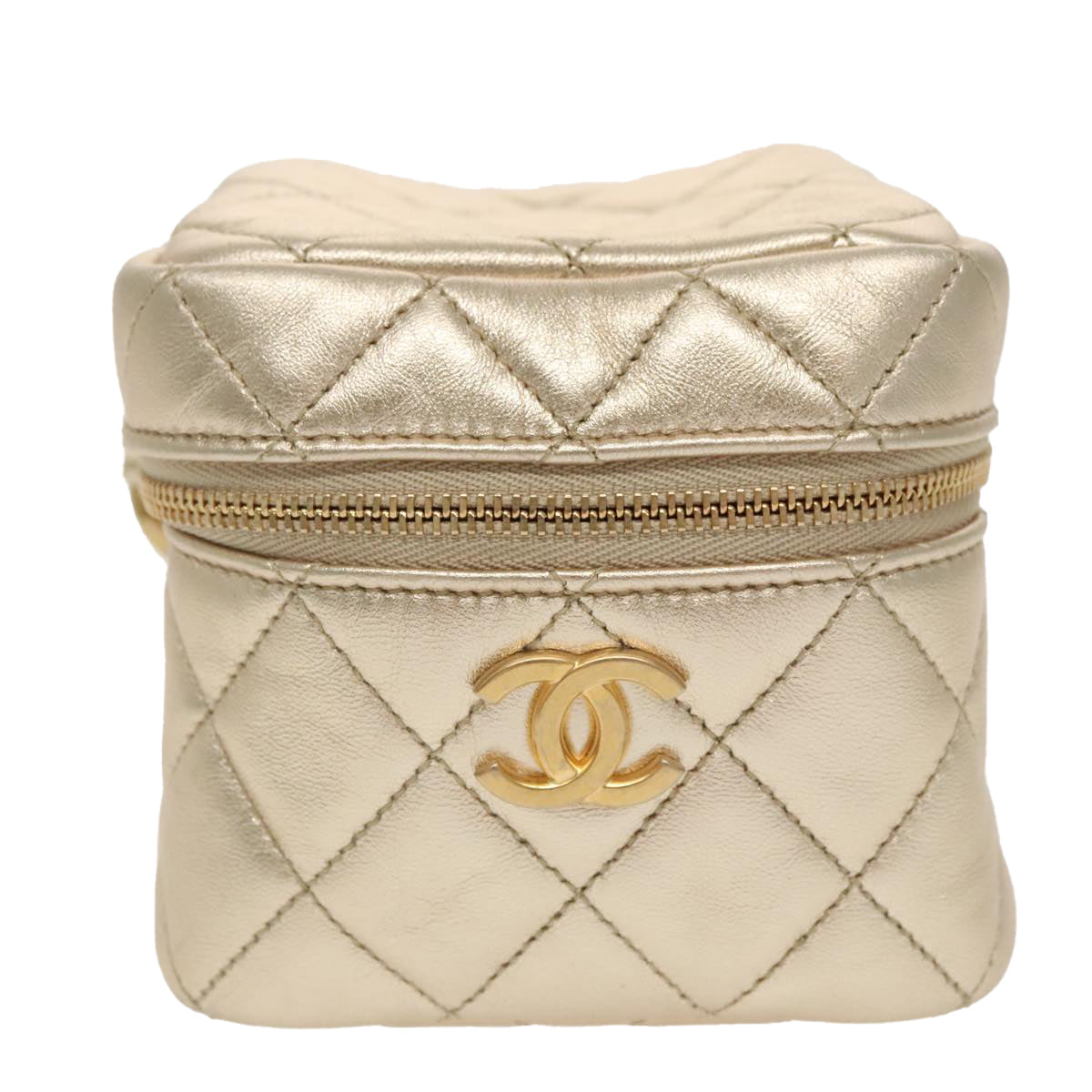 CHANEL Matelasse Chain Hand Bag Lamb Skin Gold CC Auth 100060AV