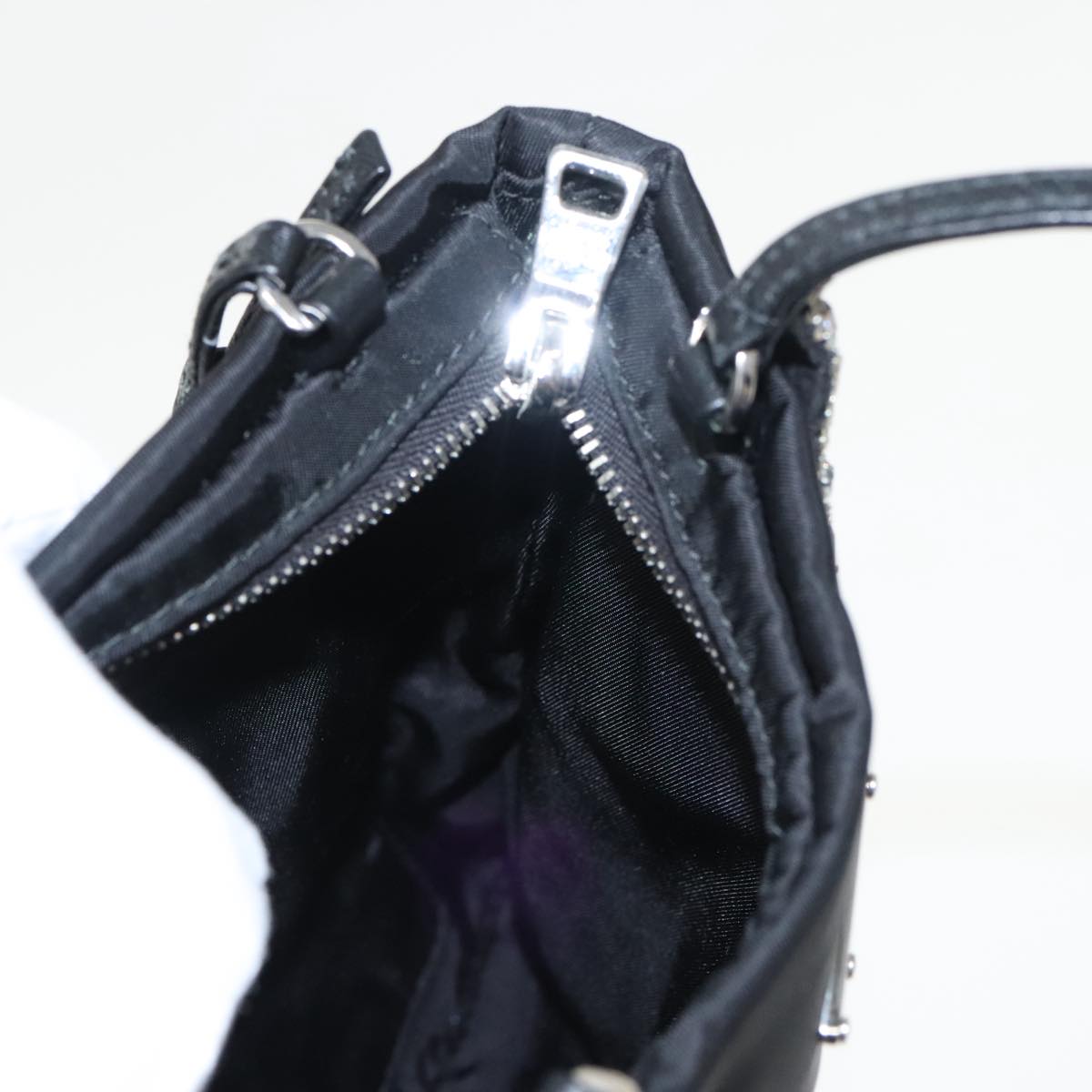 PRADA Chain Shoulder Bag Nylon Black Silver Auth 100262AV