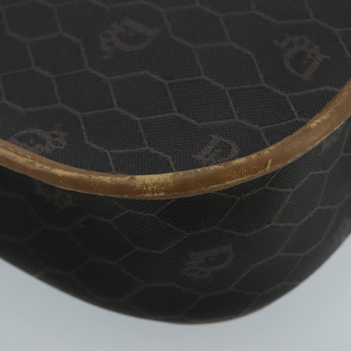 Christian Dior Honeycomb Canvas Shoulder Bag PVC Gold Black Auth 100296
