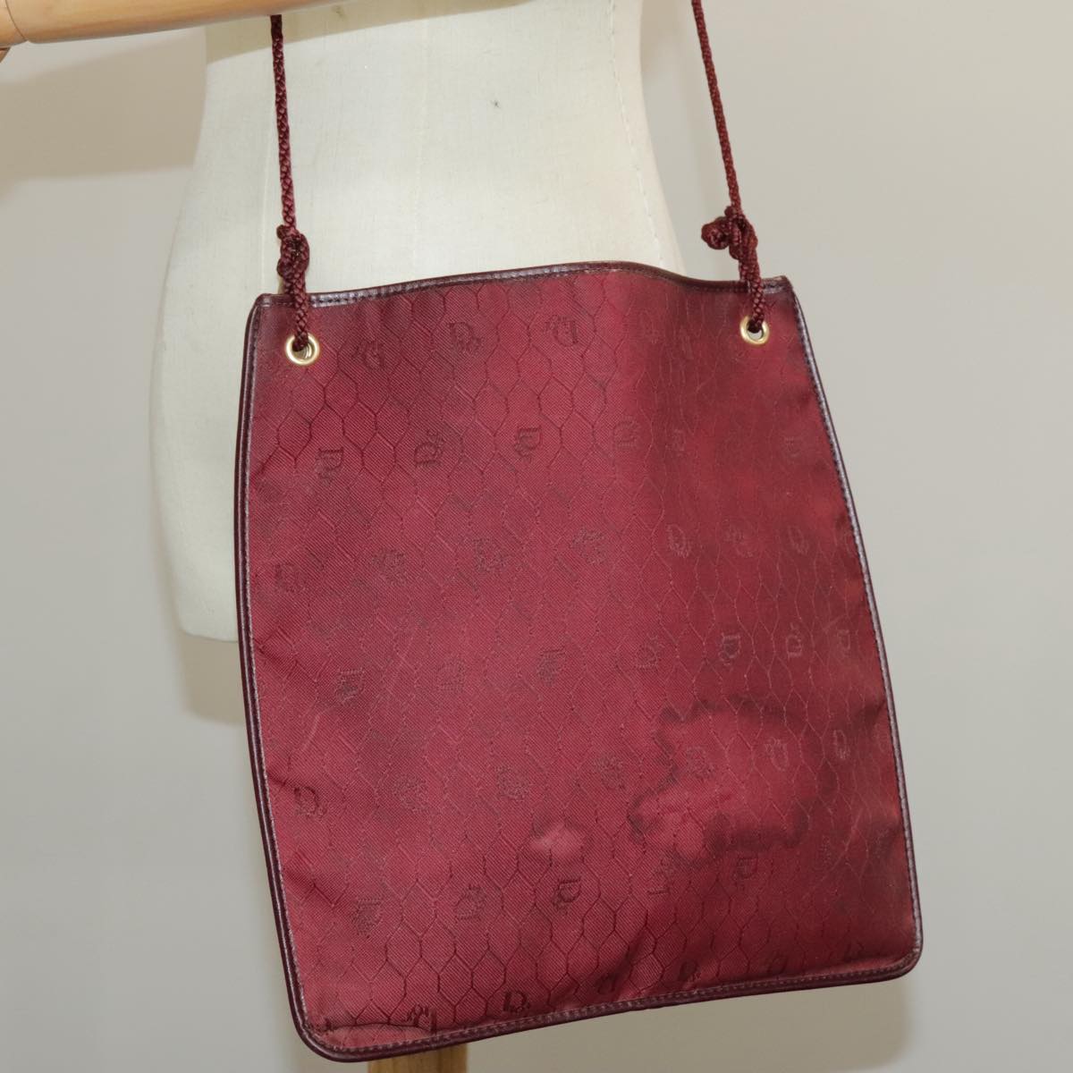 Christian Dior Honeycomb Canvas Shoulder Bag Red Gold Auth 100345