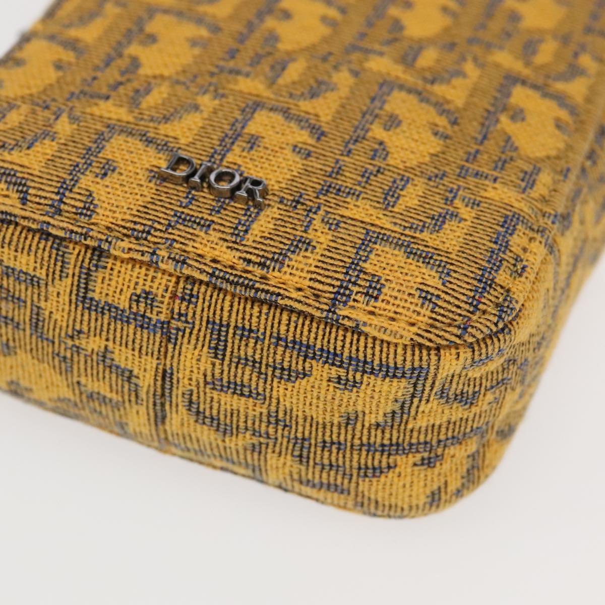Christian Dior Trotter Canvas Shoulder Bag Yellow Silver Auth 100623V