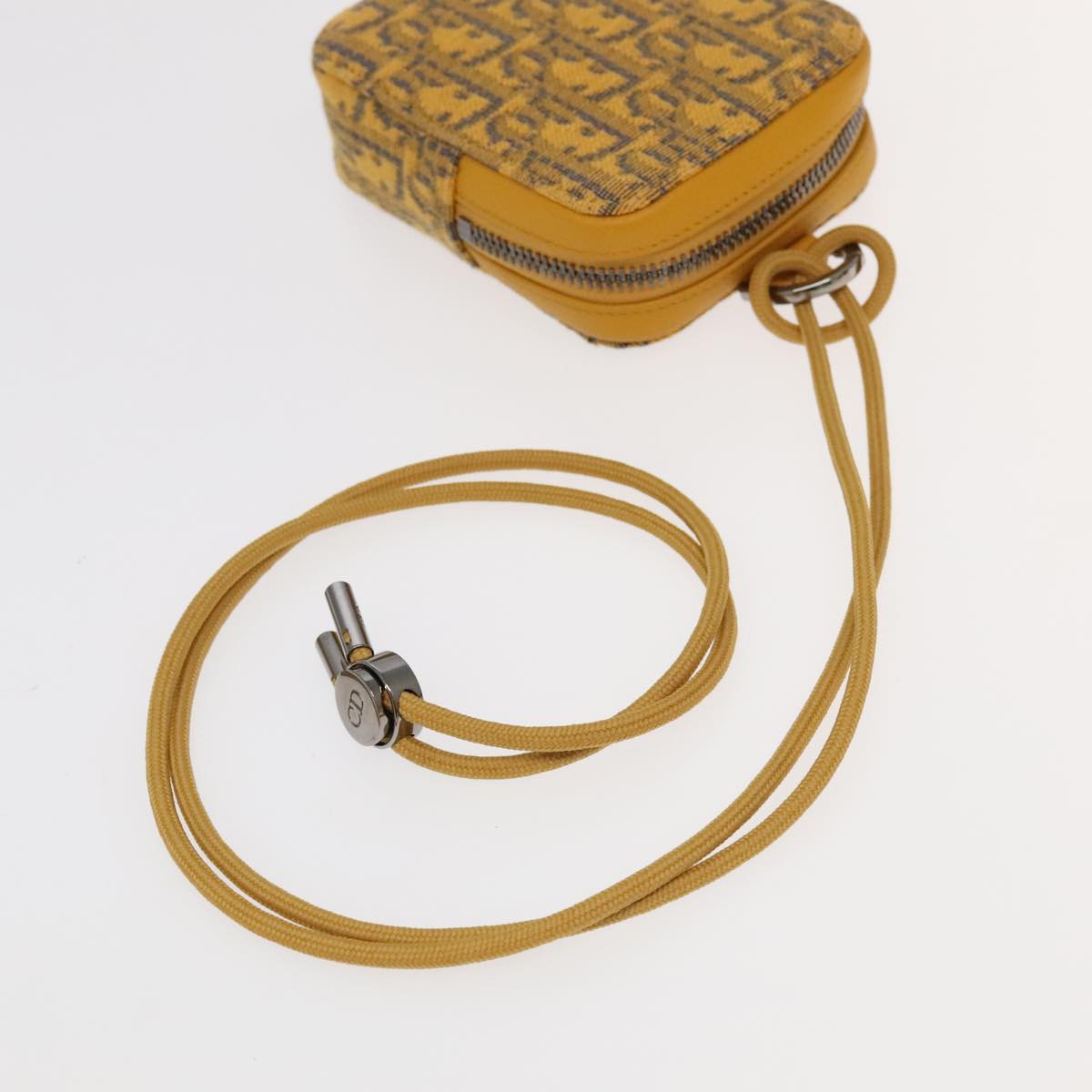 Christian Dior Trotter Canvas Shoulder Bag Yellow Silver Auth 100623V