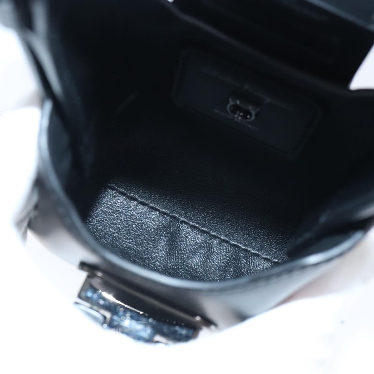 Salvatore Ferragamo Gancini Hand Bag Leather Black Auth 100624V