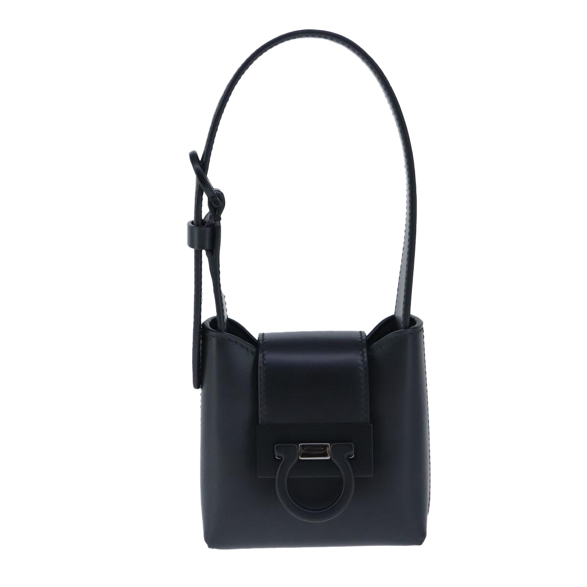 Salvatore Ferragamo Gancini Hand Bag Leather Black Auth 100624V