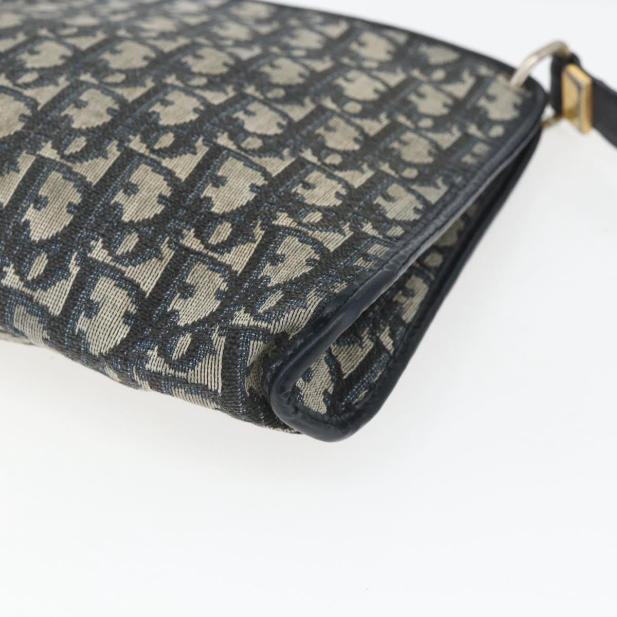 Christian Dior Trotter Canvas Shoulder Bag Beige Navy gold Auth 100669