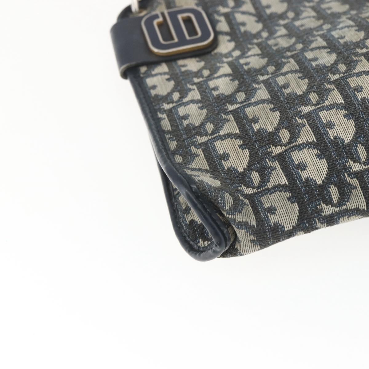 Christian Dior Trotter Canvas Shoulder Bag Beige Navy gold Auth 100669