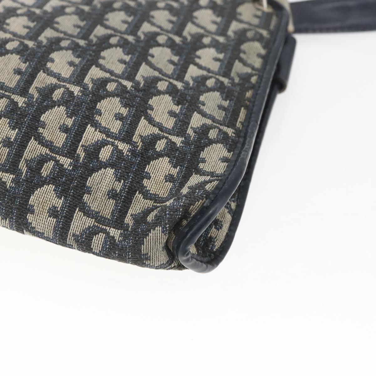 Christian Dior Trotter Canvas Shoulder Bag Beige Navy gold Auth 100669