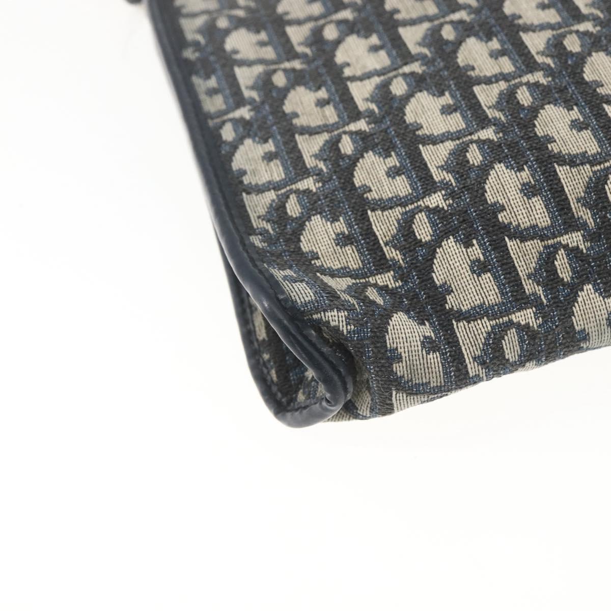 Christian Dior Trotter Canvas Shoulder Bag Beige Navy gold Auth 100669