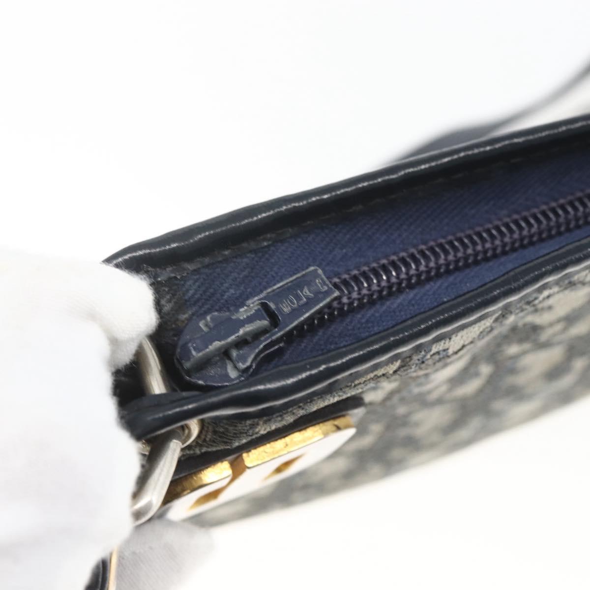 Christian Dior Trotter Canvas Shoulder Bag Beige Navy gold Auth 100669