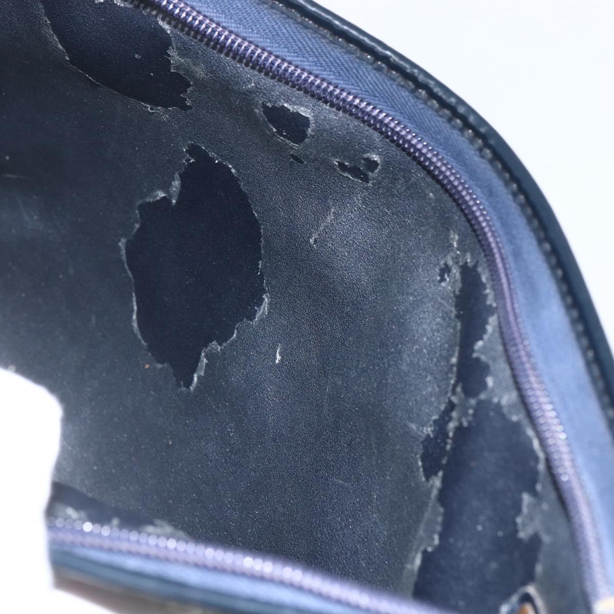 Christian Dior Trotter Canvas Shoulder Bag Beige Navy gold Auth 100669