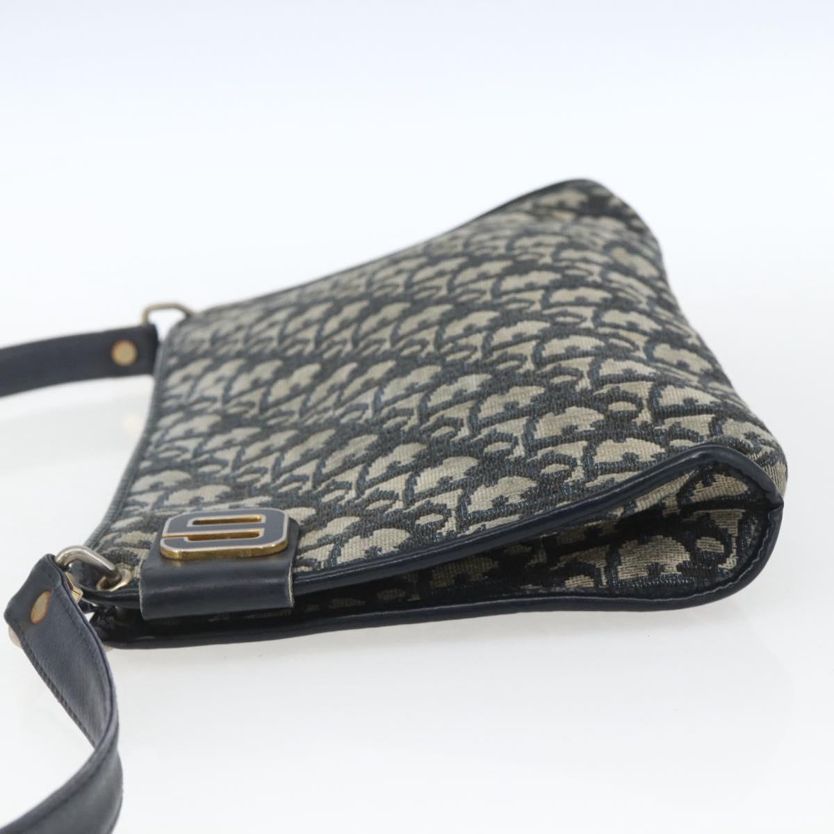 Christian Dior Trotter Canvas Shoulder Bag Beige Navy gold Auth 100669