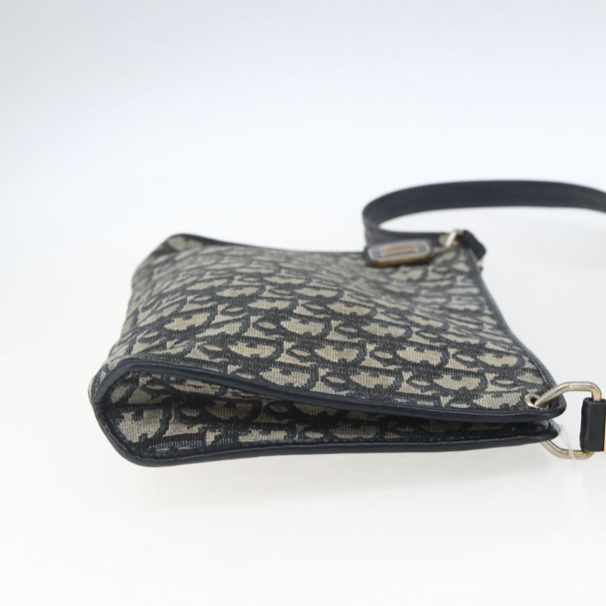 Christian Dior Trotter Canvas Shoulder Bag Beige Navy gold Auth 100669