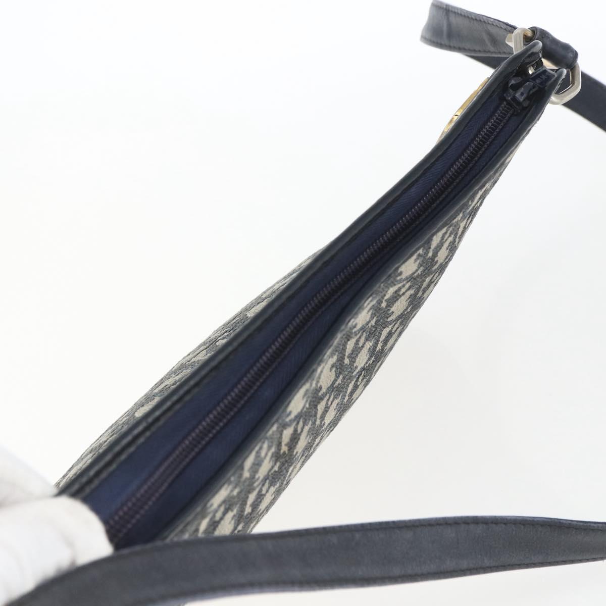 Christian Dior Trotter Canvas Shoulder Bag Beige Navy gold Auth 100669