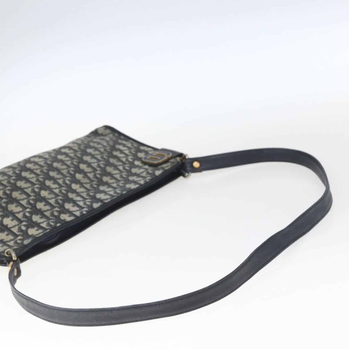 Christian Dior Trotter Canvas Shoulder Bag Beige Navy gold Auth 100669