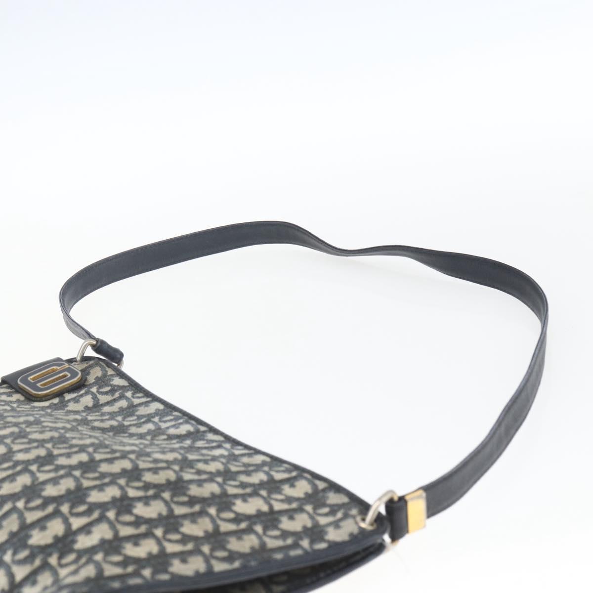 Christian Dior Trotter Canvas Shoulder Bag Beige Navy gold Auth 100669