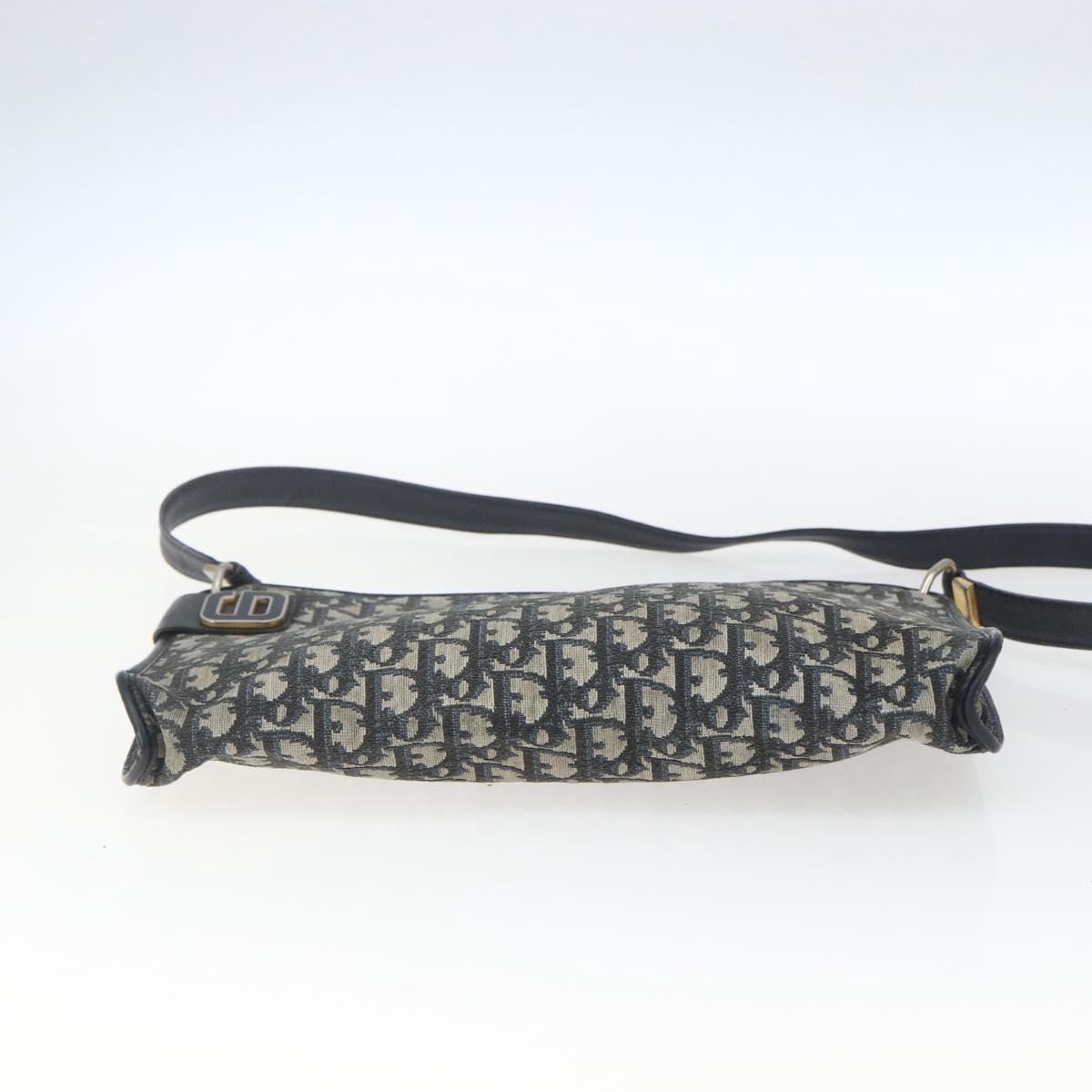 Christian Dior Trotter Canvas Shoulder Bag Beige Navy gold Auth 100669