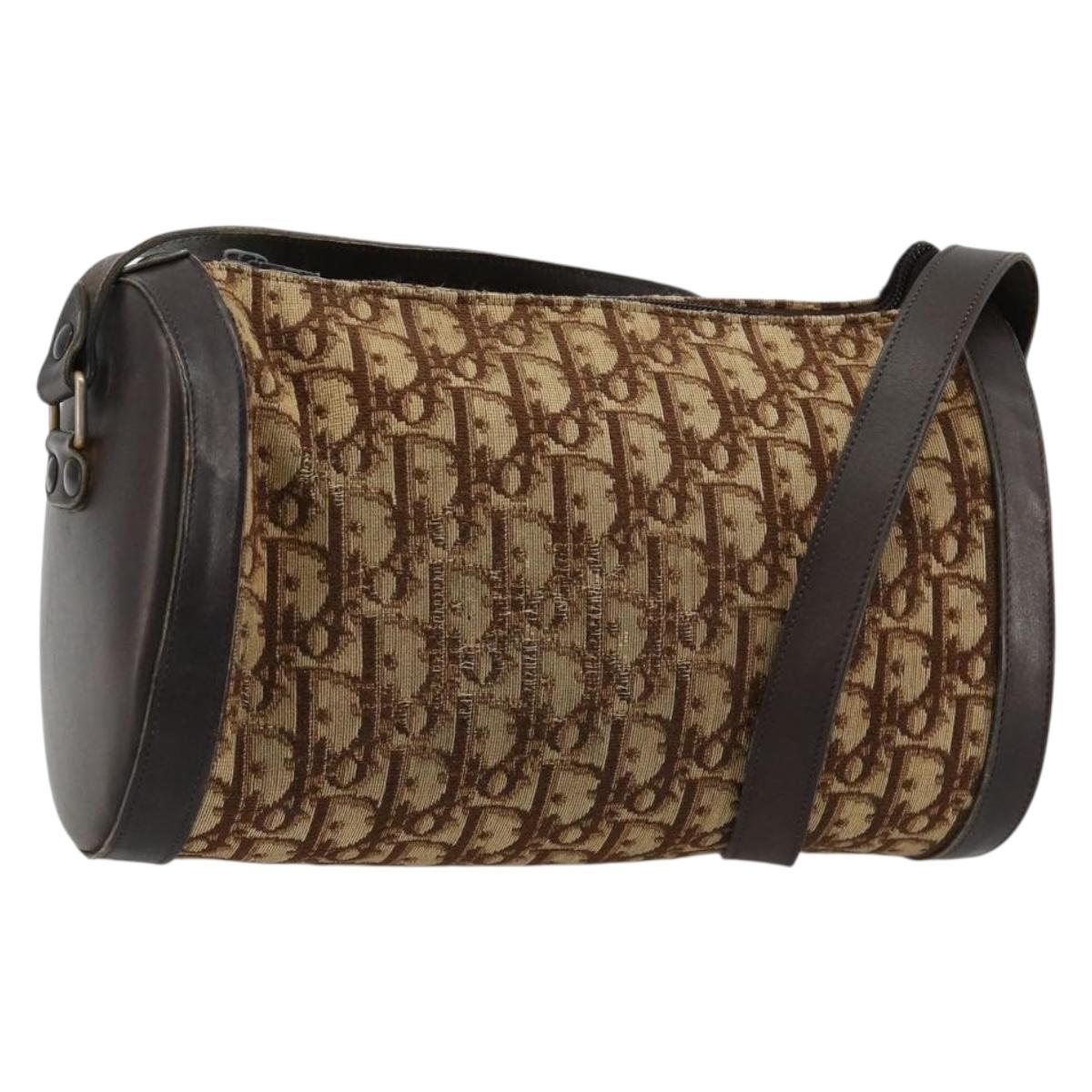 Christian Dior Trotter Canvas Shoulder Bag Beige Brown gold Auth 100672