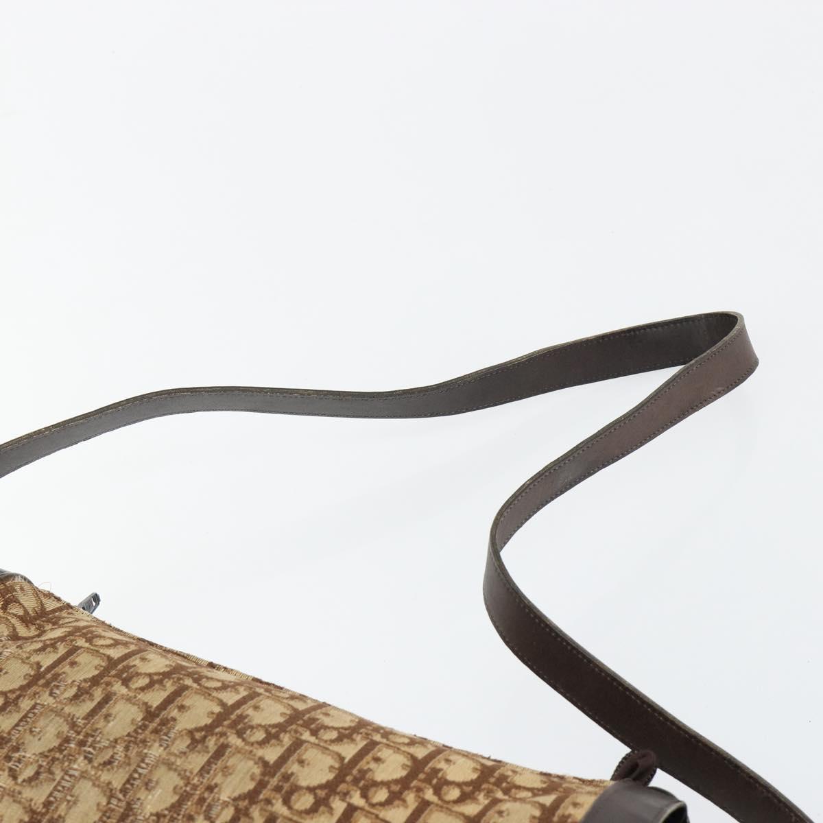 Christian Dior Trotter Canvas Shoulder Bag Beige Brown gold Auth 100672