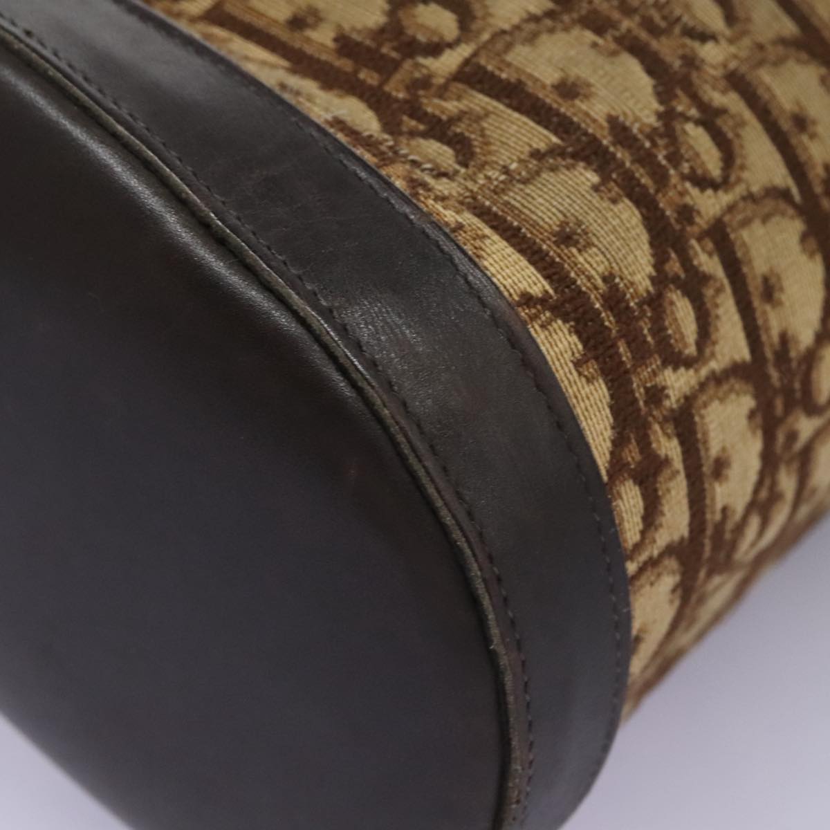 Christian Dior Trotter Canvas Shoulder Bag Beige Brown gold Auth 100672