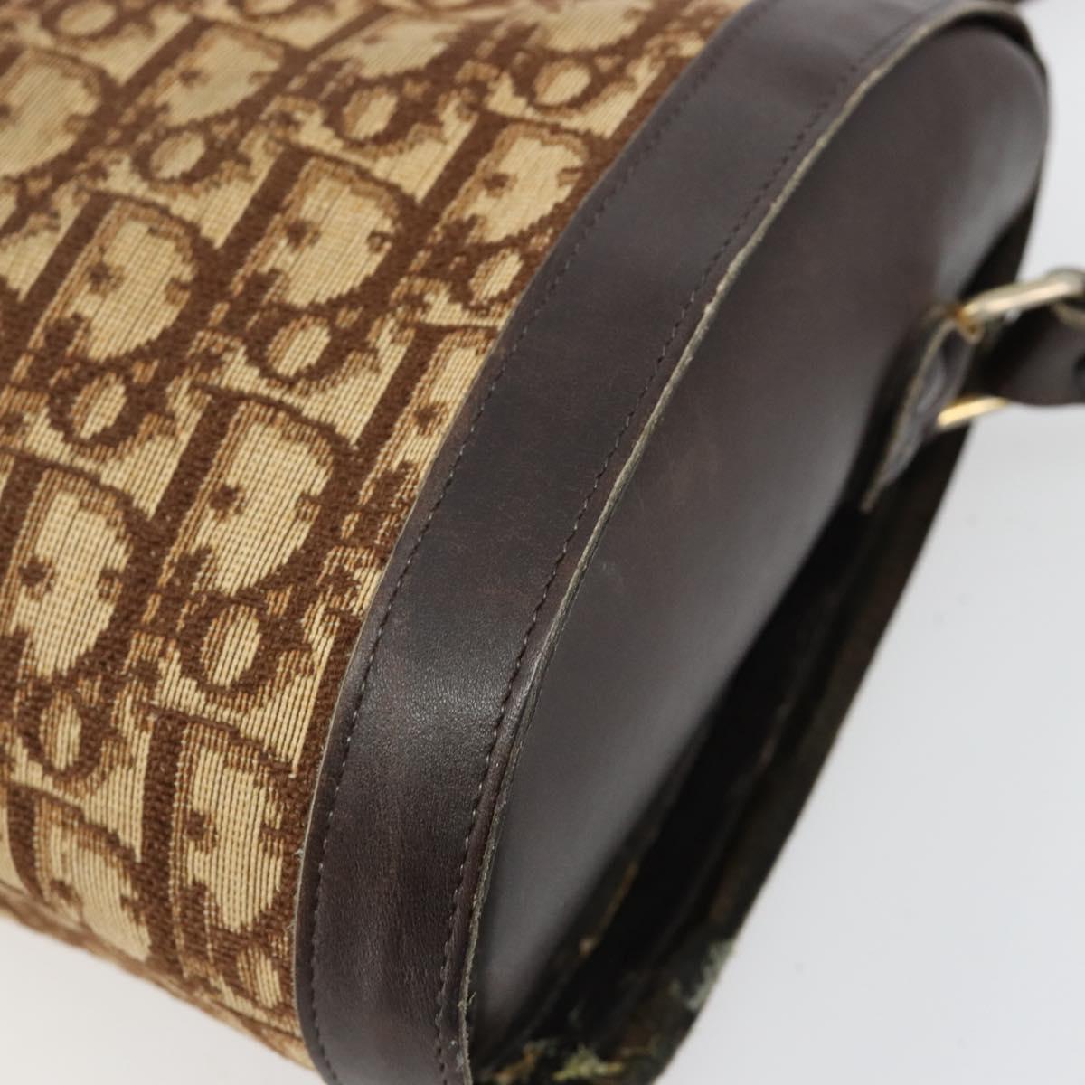 Christian Dior Trotter Canvas Shoulder Bag Beige Brown gold Auth 100672