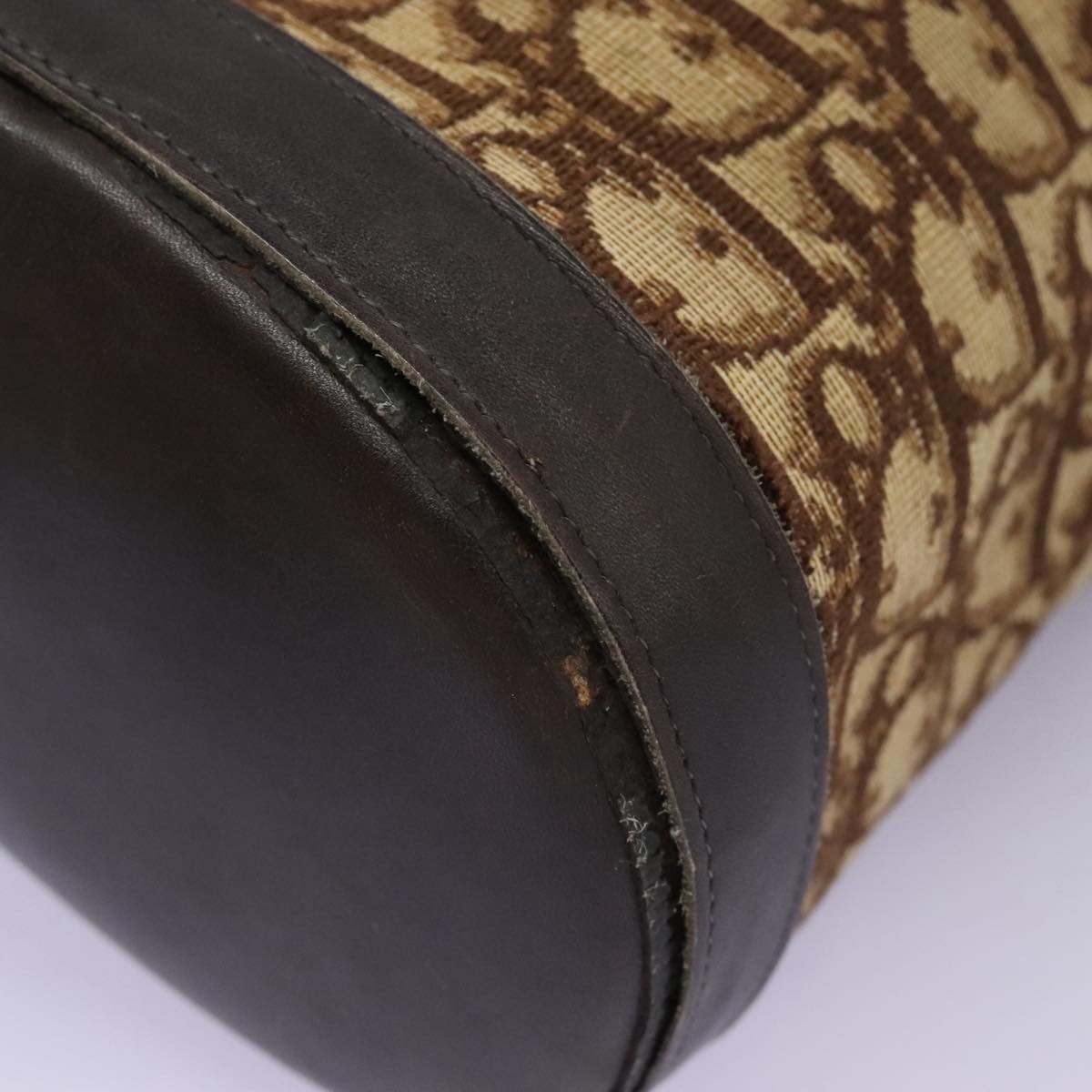 Christian Dior Trotter Canvas Shoulder Bag Beige Brown gold Auth 100672