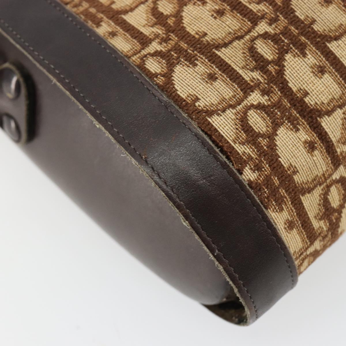 Christian Dior Trotter Canvas Shoulder Bag Beige Brown gold Auth 100672