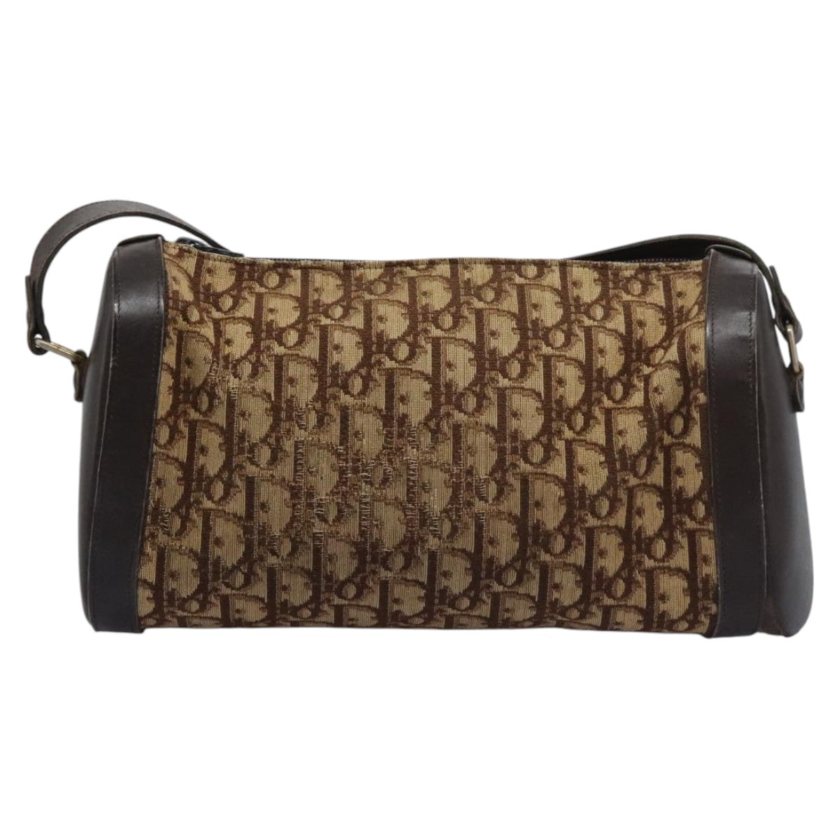 Christian Dior Trotter Canvas Shoulder Bag Beige Brown gold Auth 100672
