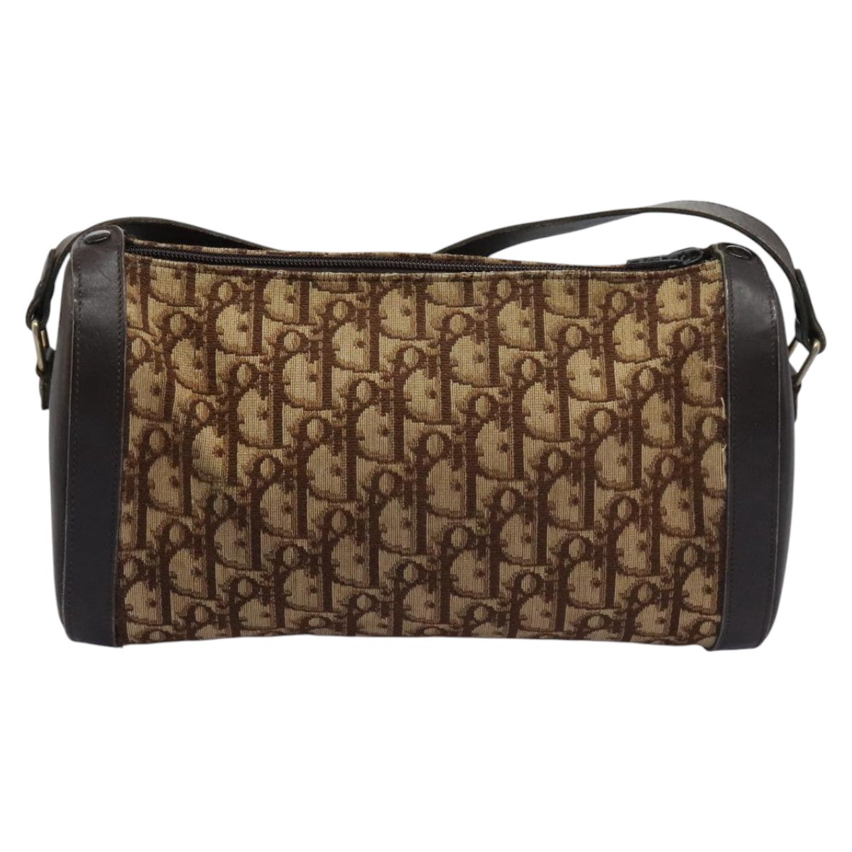 Christian Dior Trotter Canvas Shoulder Bag Beige Brown gold Auth 100672