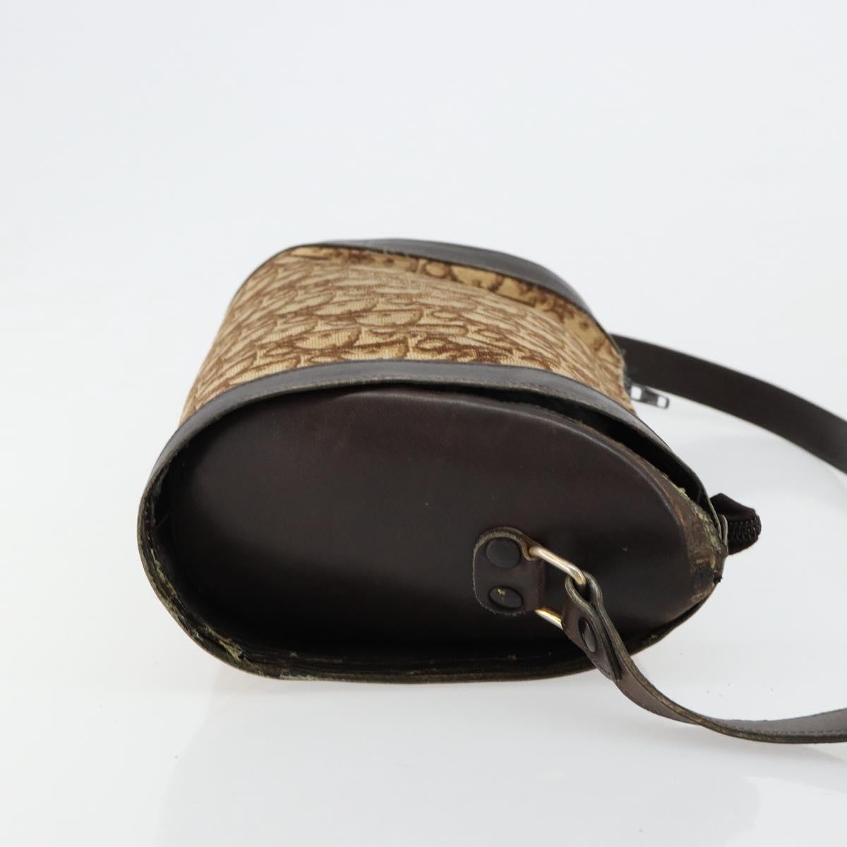 Christian Dior Trotter Canvas Shoulder Bag Beige Brown gold Auth 100672