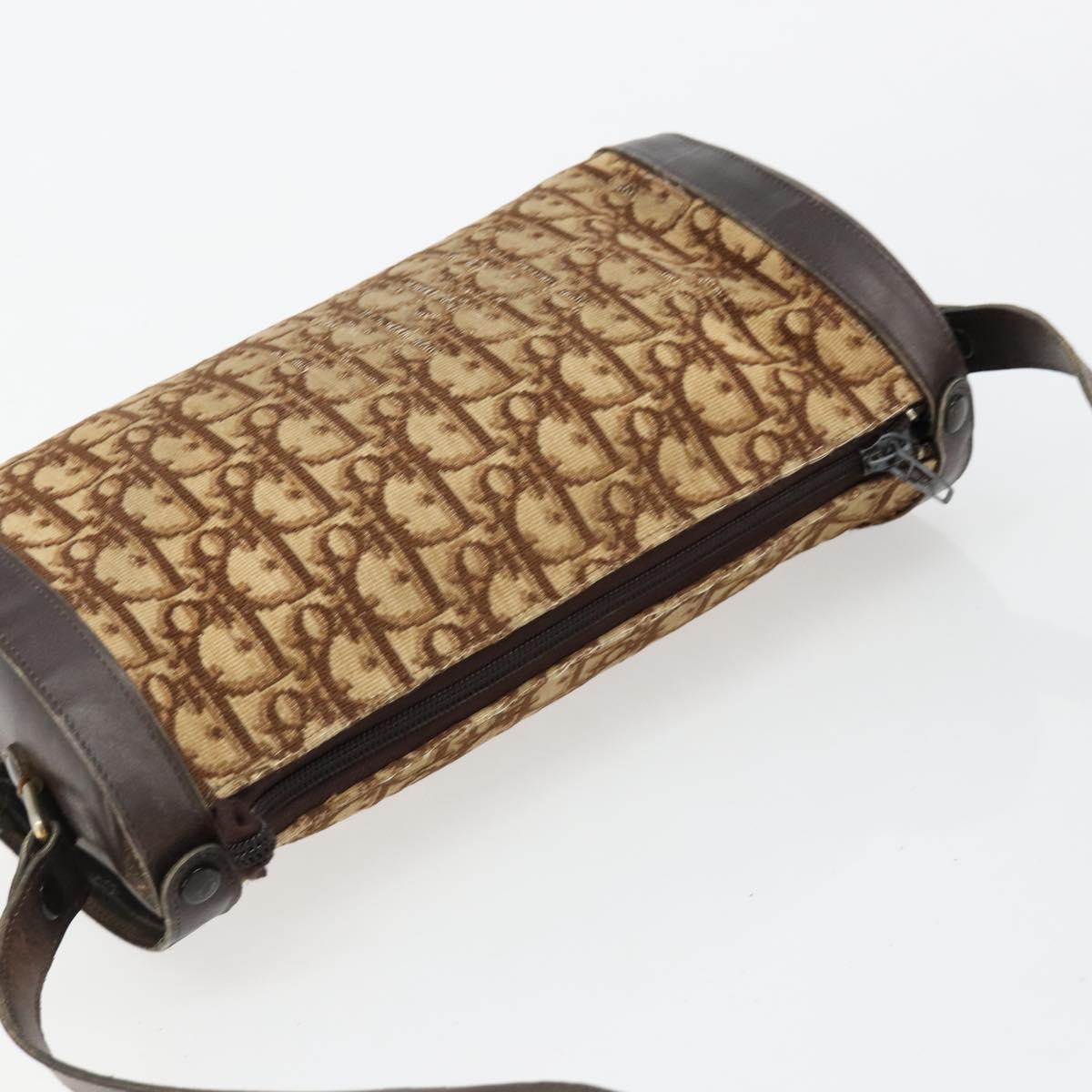 Christian Dior Trotter Canvas Shoulder Bag Beige Brown gold Auth 100672