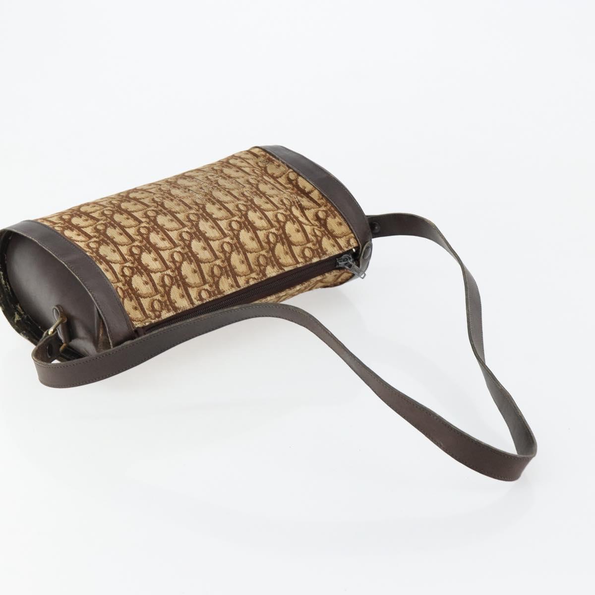 Christian Dior Trotter Canvas Shoulder Bag Beige Brown gold Auth 100672
