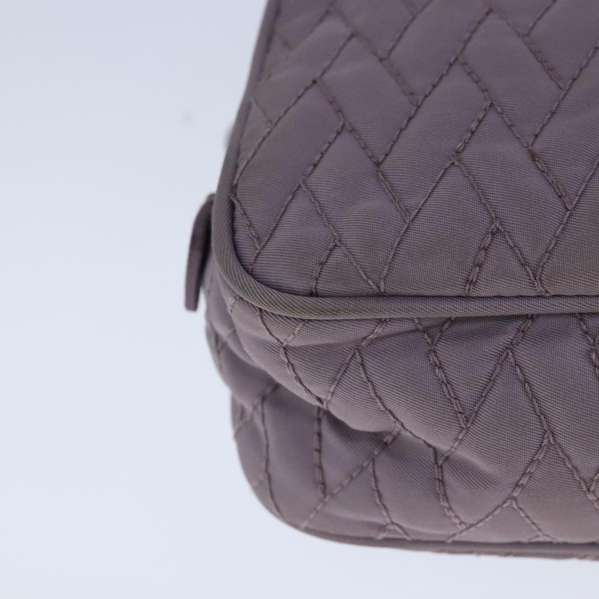PRADA Quilted Chain Hand Bag Nylon Purple Silver Auth 100678