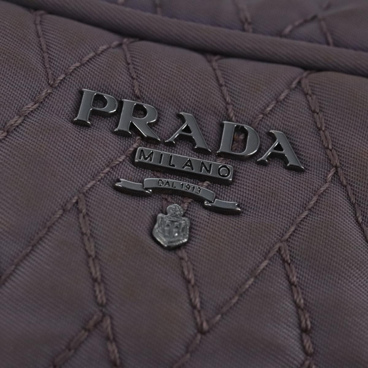 PRADA Quilted Chain Hand Bag Nylon Purple Silver Auth 100678