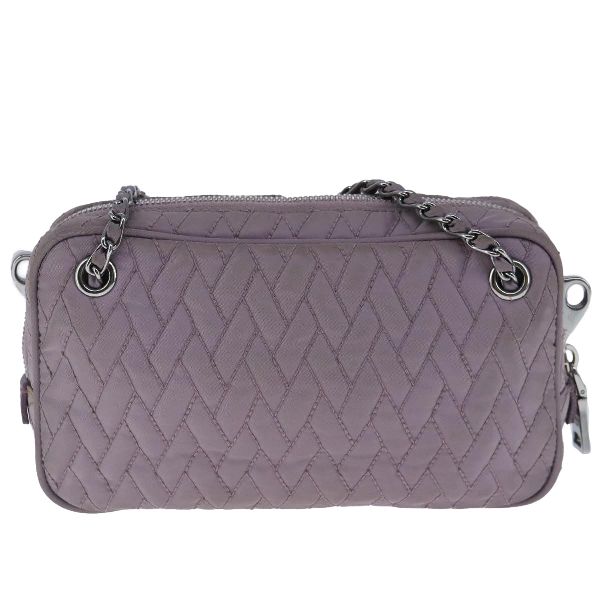 PRADA Quilted Chain Hand Bag Nylon Purple Silver Auth 100678