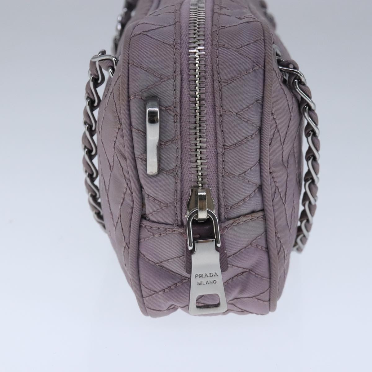 PRADA Quilted Chain Hand Bag Nylon Purple Silver Auth 100678