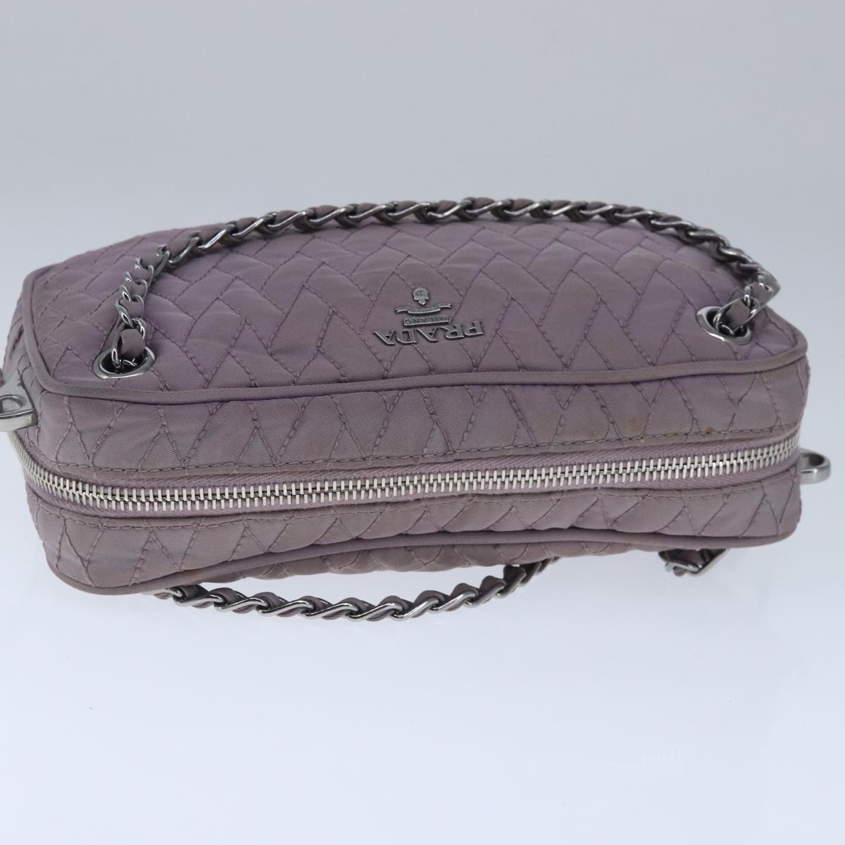 PRADA Quilted Chain Hand Bag Nylon Purple Silver Auth 100678