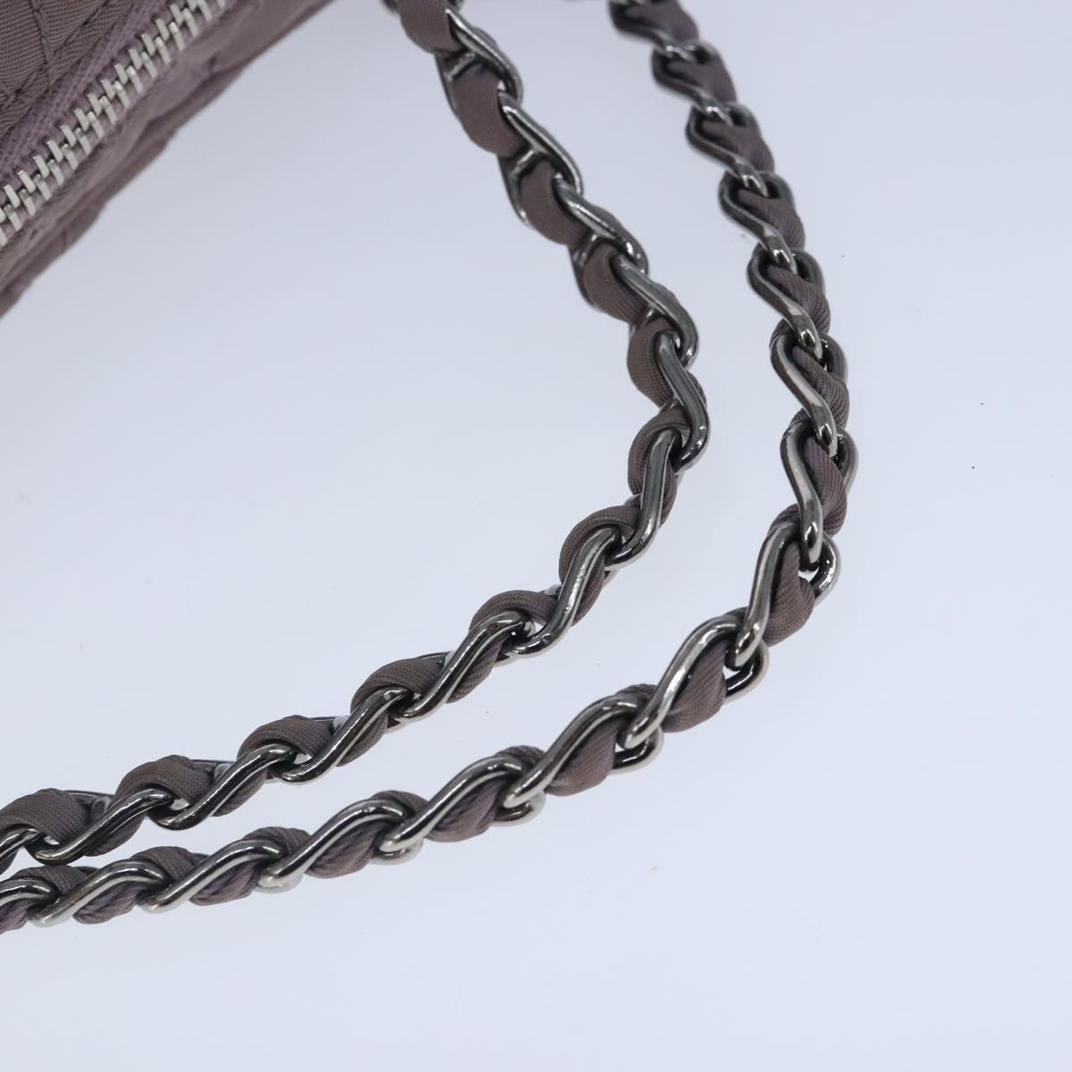 PRADA Quilted Chain Hand Bag Nylon Purple Silver Auth 100678