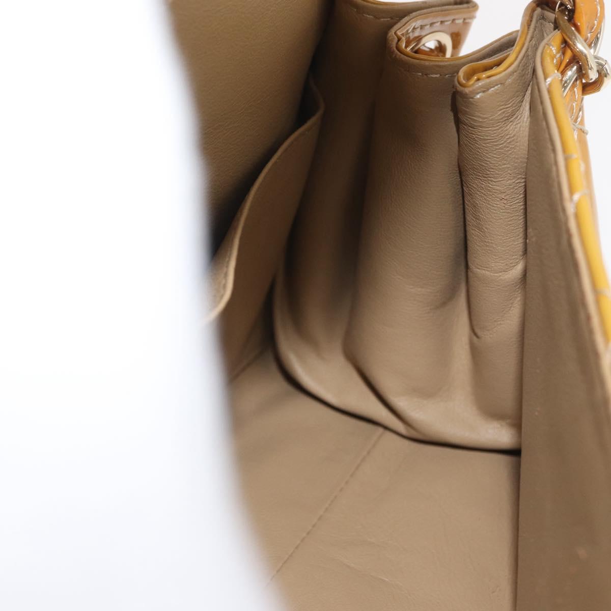 CHANEL Matelasse Chain Shoulder Bag Patent leather Yellow Gold CC Auth 100721