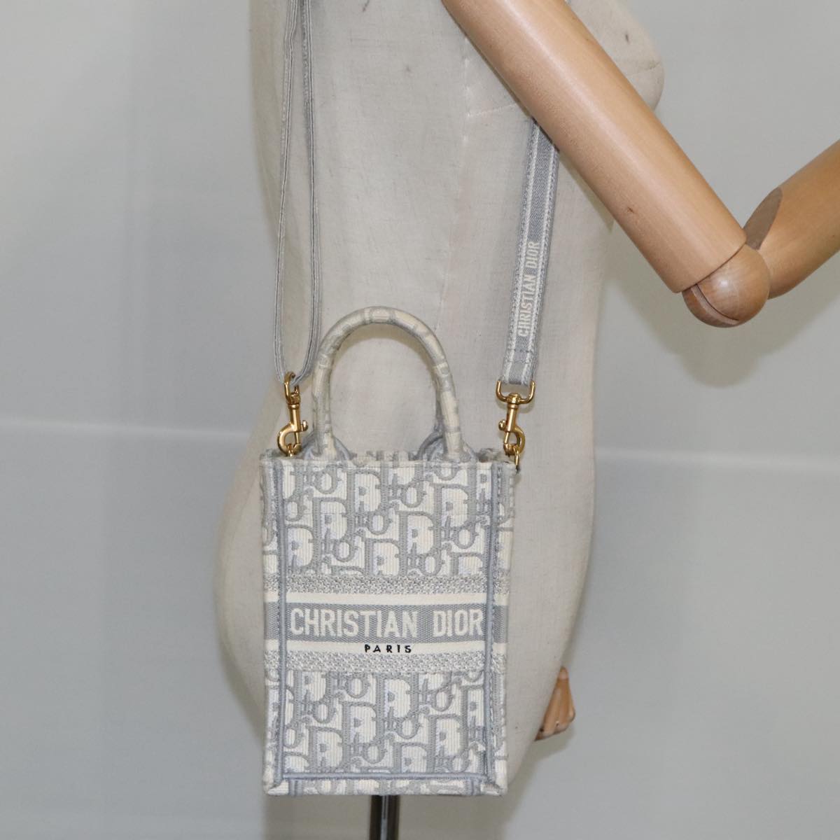 Christian Dior Oblique Vertical Book Tote Tote Bag Canvas Gray Auth 100796AV