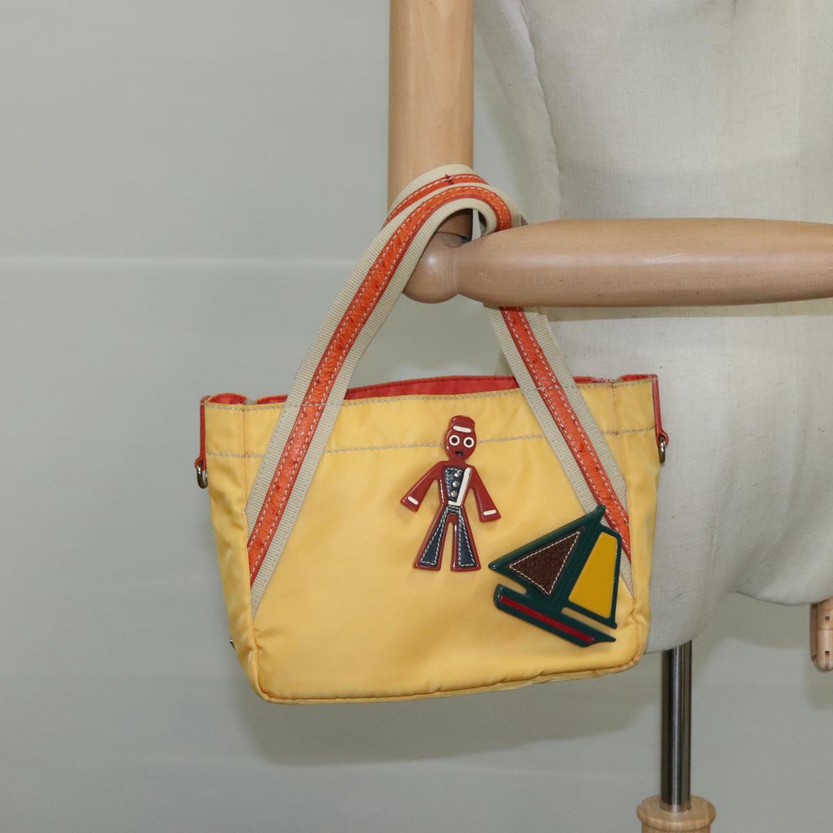 PRADA Hand Bag Nylon Yellow Auth 100865