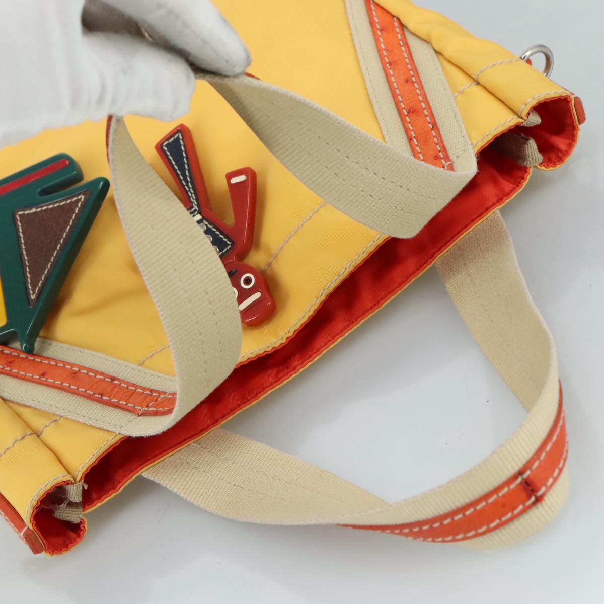 PRADA Hand Bag Nylon Yellow Auth 100865