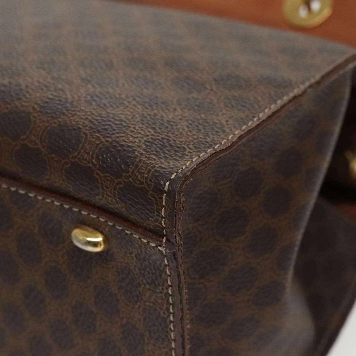 CELINE Macadam Canvas Hand Bag PVC Leather Brown Gold Auth 100885