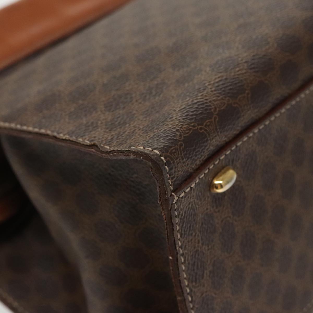 CELINE Macadam Canvas Hand Bag PVC Leather Brown Gold Auth 100885