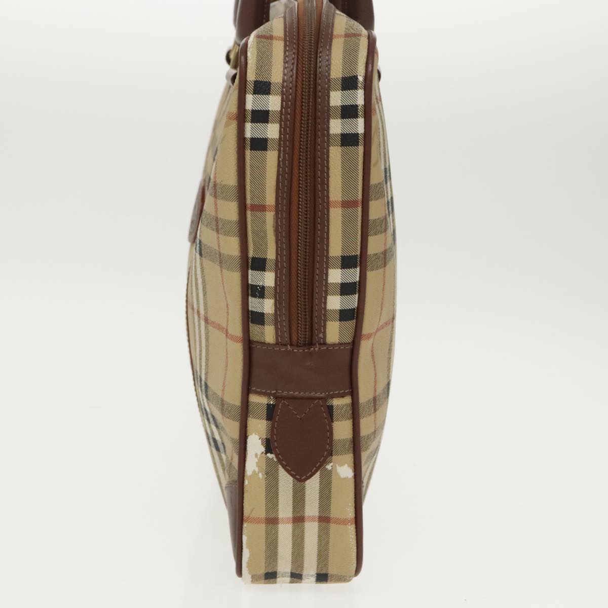 Burberrys Nova Check Hand Bag PVC Beige Gold Auth 101041