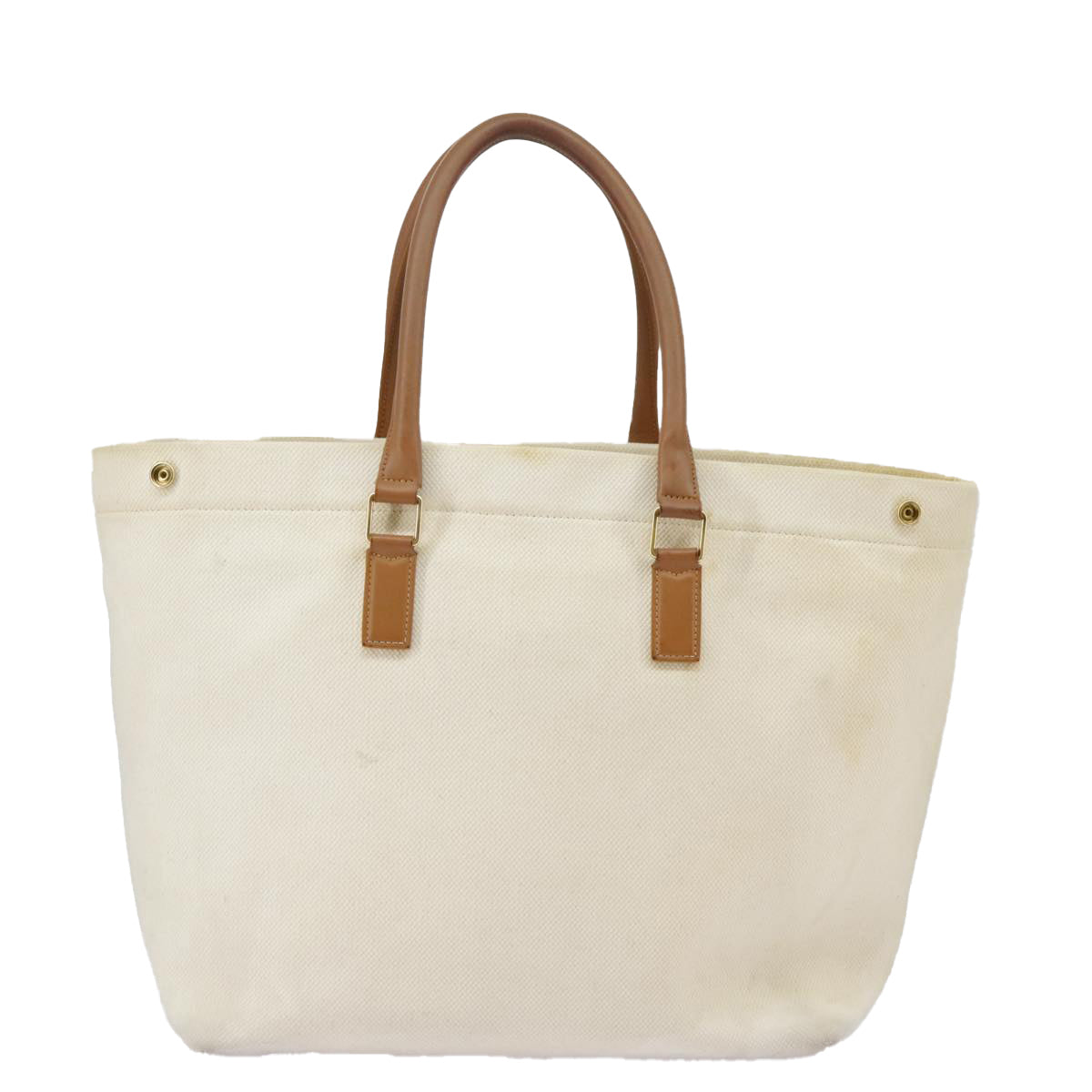 CELINE Horizontalkava Tote Bag Canvas 2way White Gold Auth 101048