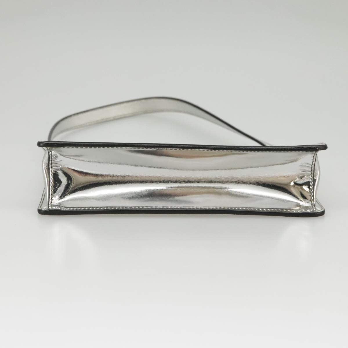 PRADA Accessory Pouch Metallic leather Silver Auth 101052AM
