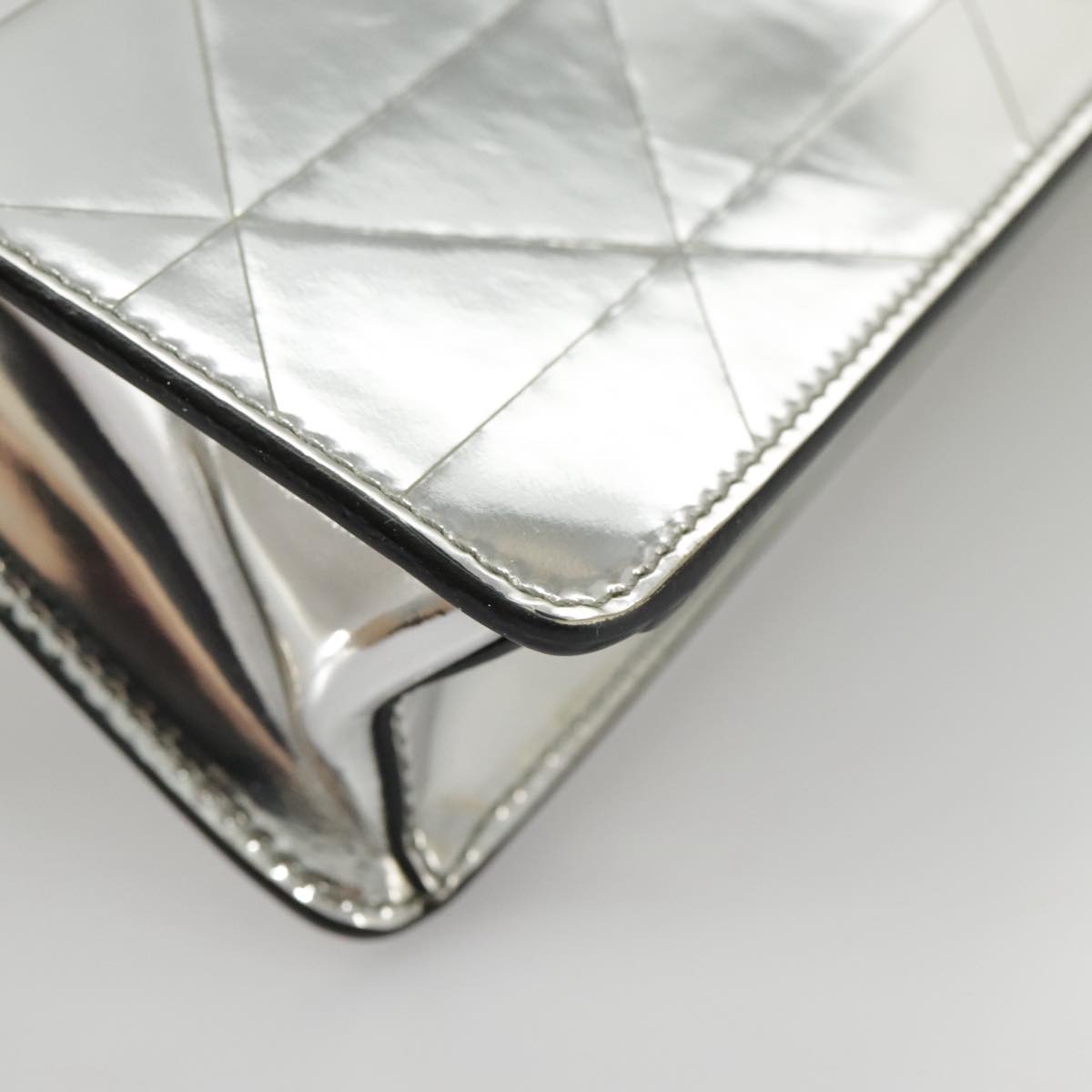 PRADA Accessory Pouch Metallic leather Silver Auth 101052SAM