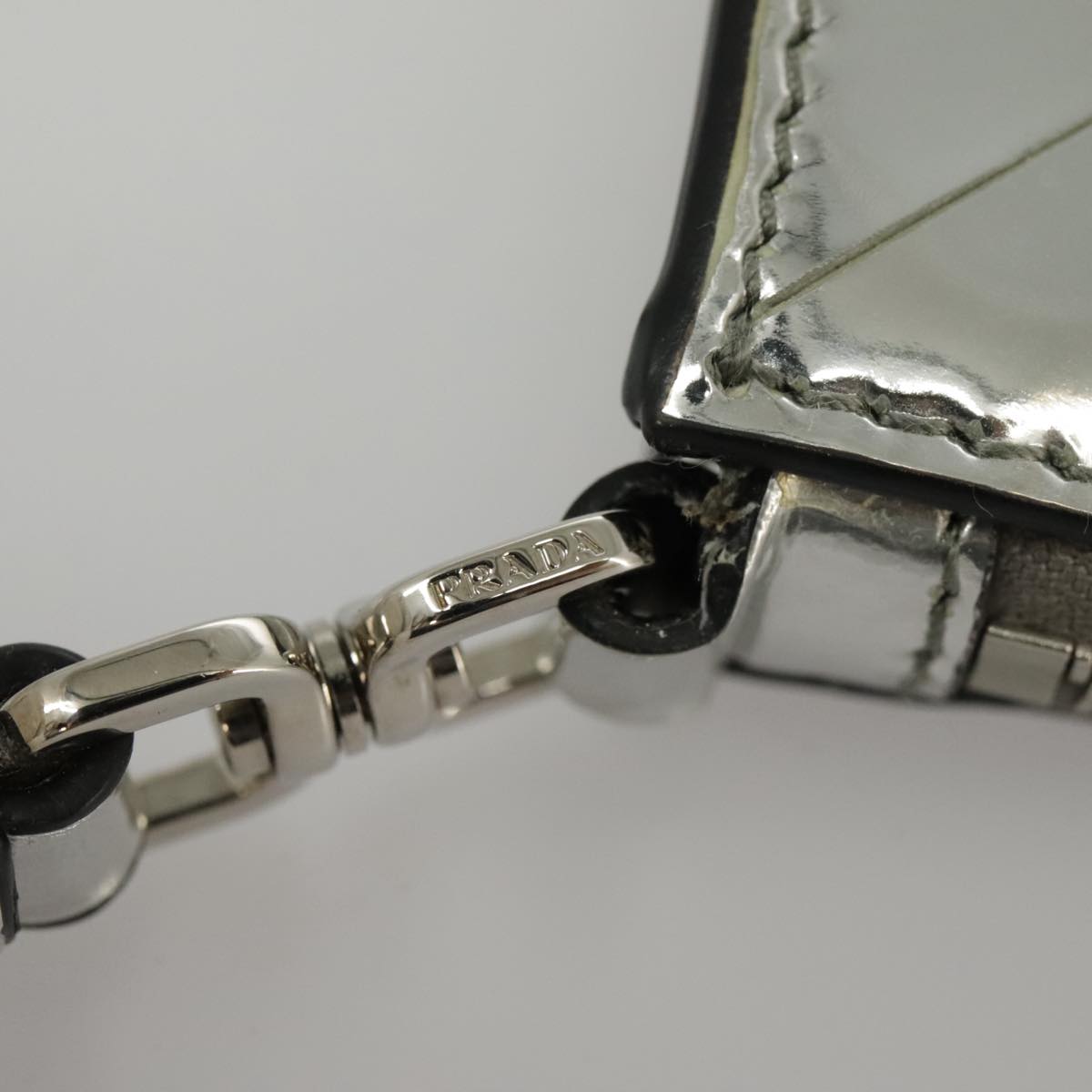 PRADA Accessory Pouch Metallic leather Silver Auth 101052SAM
