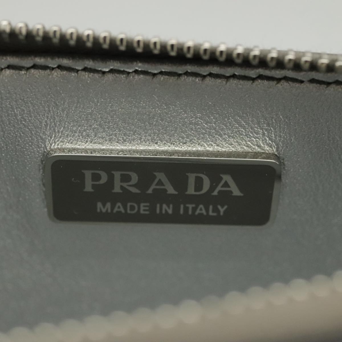 PRADA Accessory Pouch Metallic leather Silver Auth 101052AM